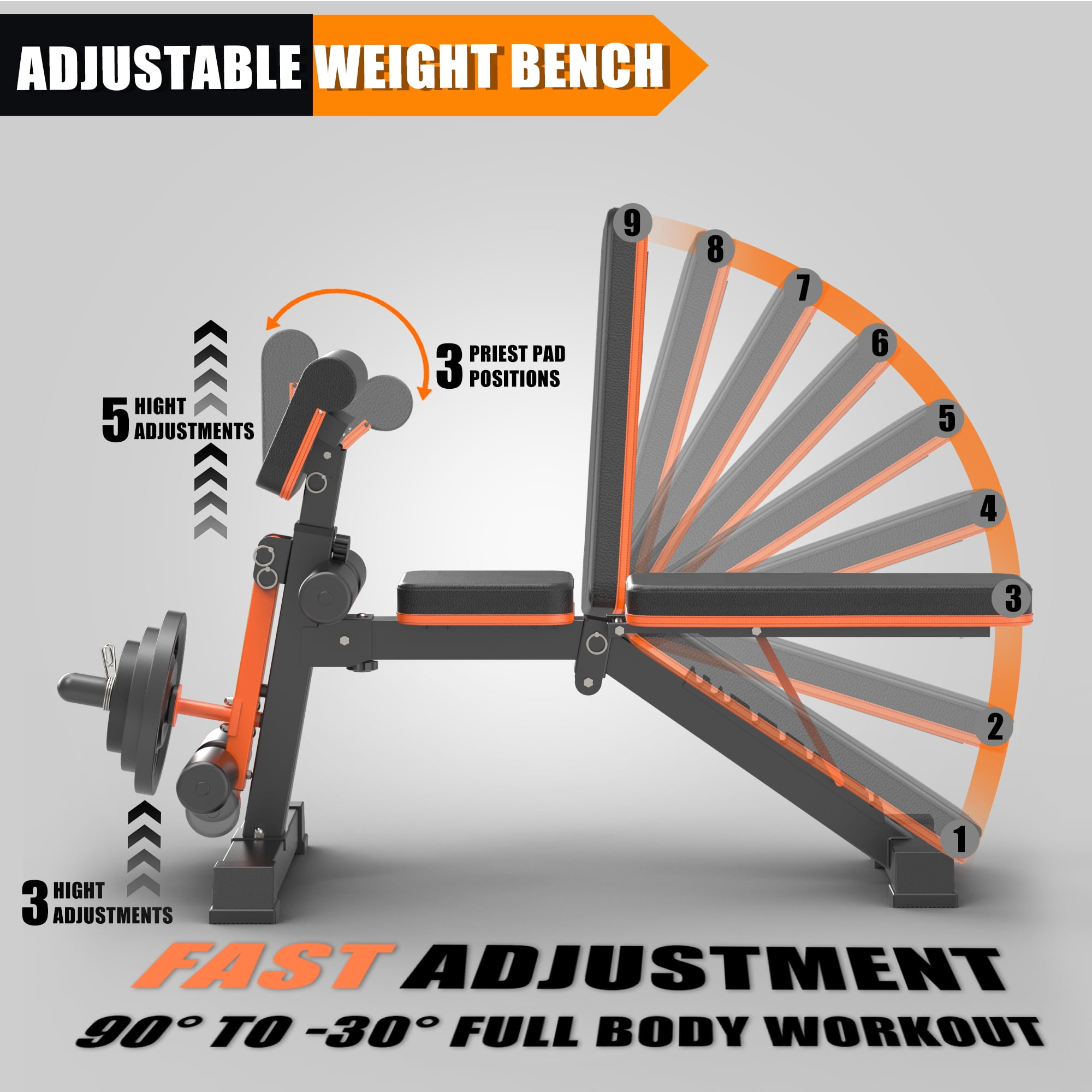 XCHIEF Adjustable Weight Bench - 1000 lbs Heavy Duty Foldable