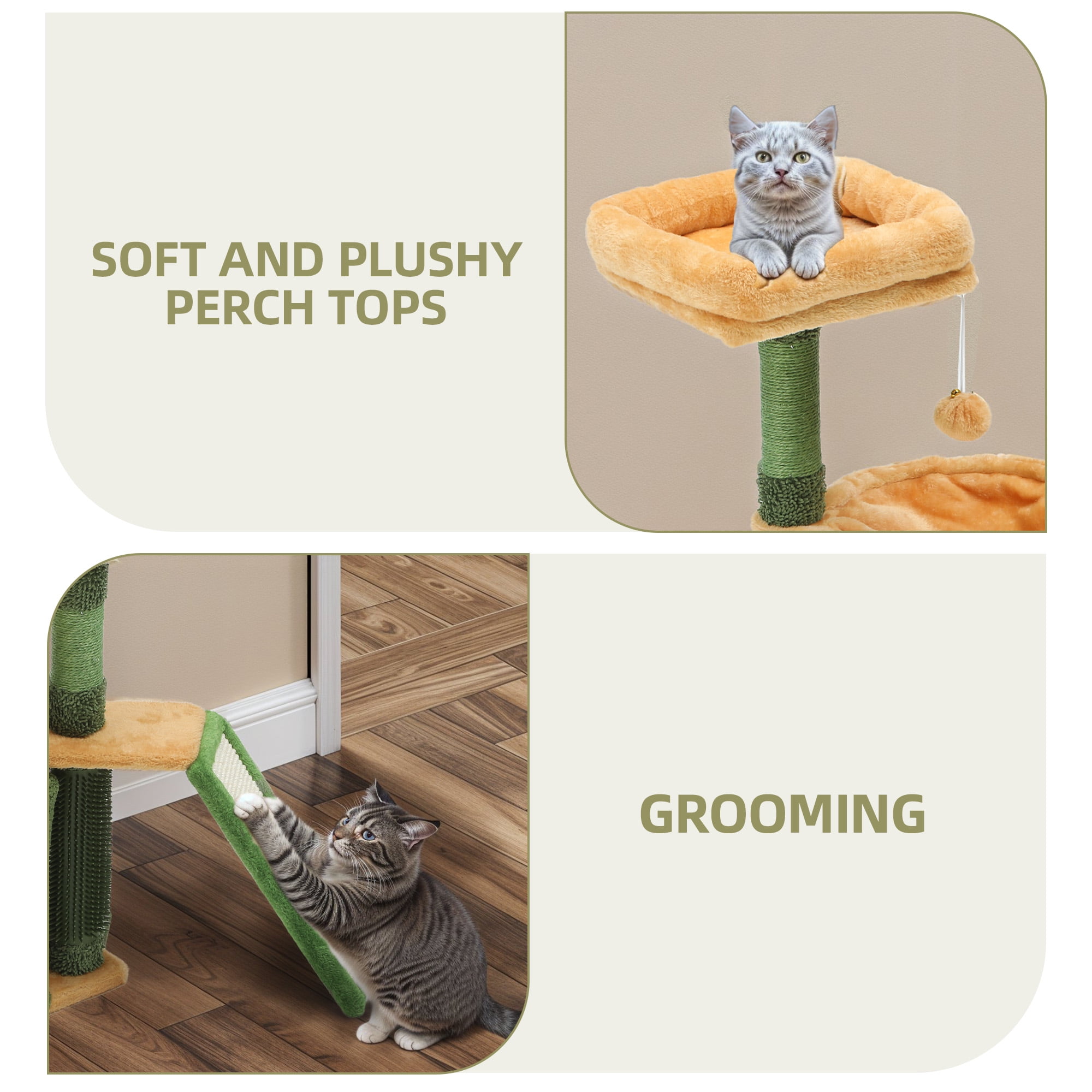 Uforic 37" Cactus Cat Tree Condo, Cat Climbing Tower, with sisal Scratching Post, Plush Platform, Hammock for Indoor Cats, Green