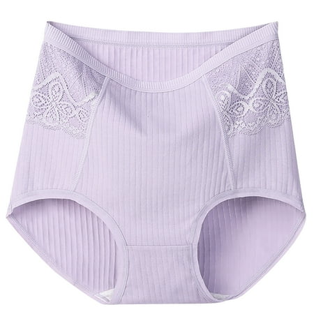 SCSAlgin Cotton Underwear for Women Lace Briefs High Waisted Panties Ribbed Panty Plue Size Brief Solid Panties