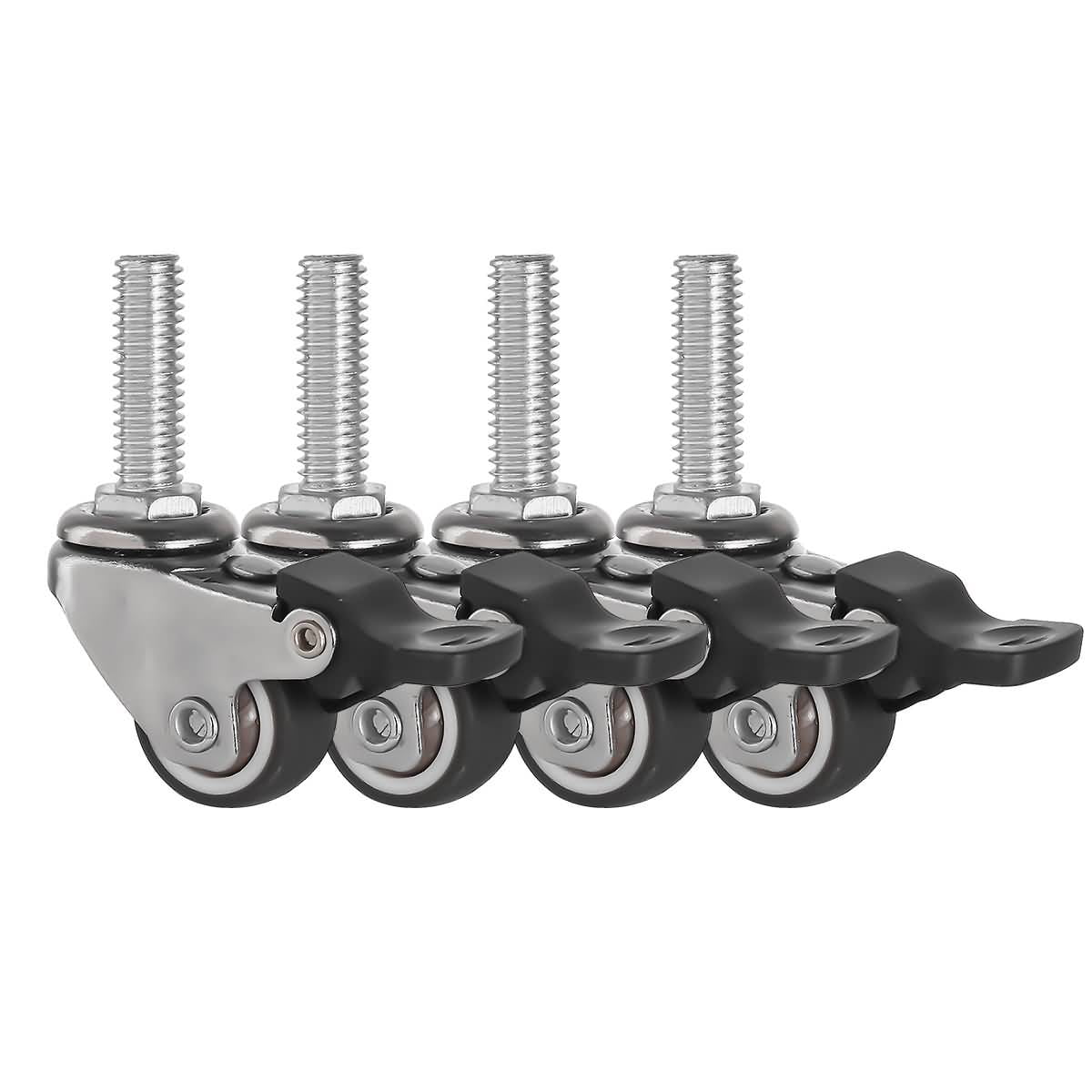 Details about   4 Pack 1 Inch Stem Caster Wheel Swivel with Brake Grey Rubber Caster Wheels 