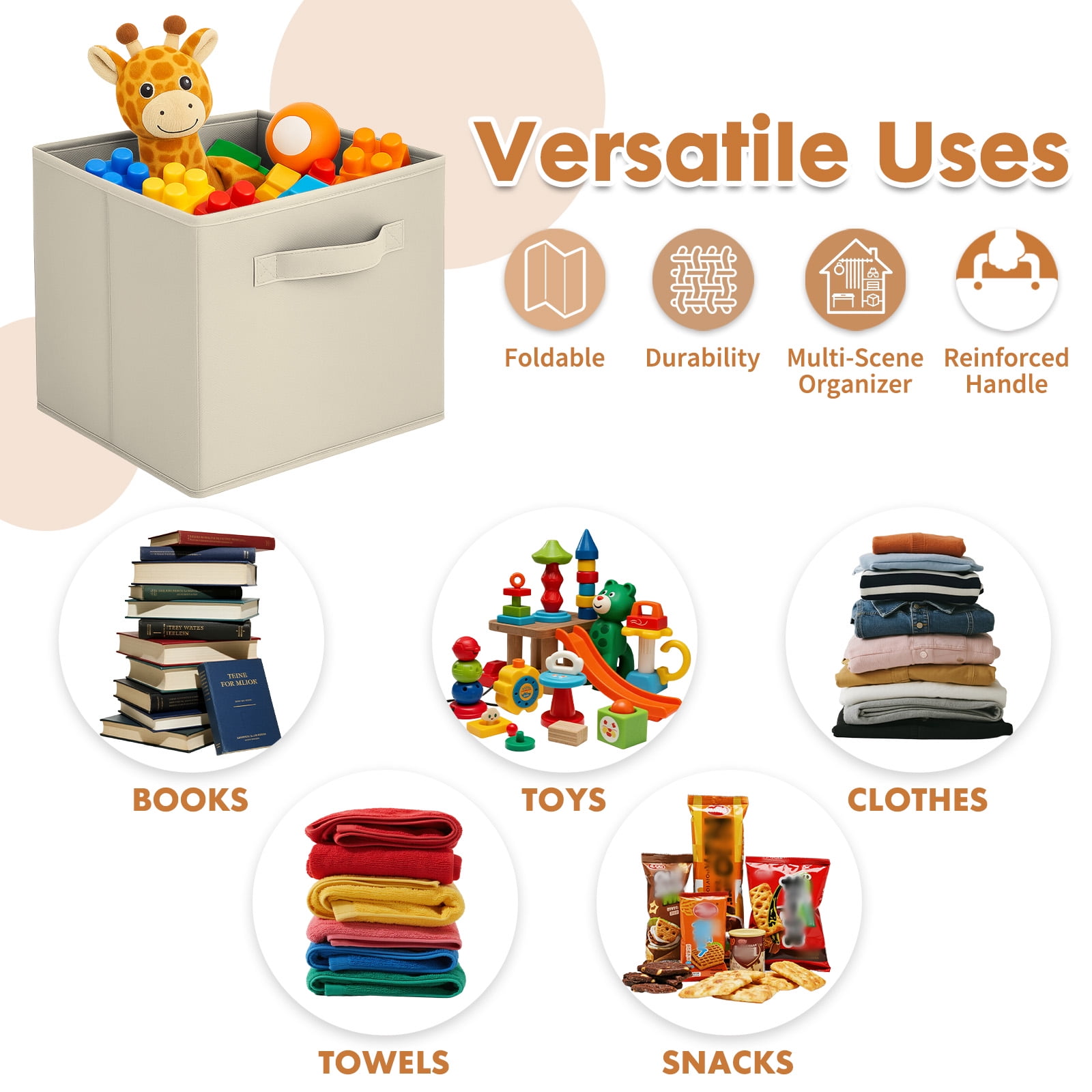 PinkSheep Collapsible Fabric Cube Storage Bins, Foldable Storage Cubes Organizer Bins Basket(13" x 13"), Beige, 6 Pack