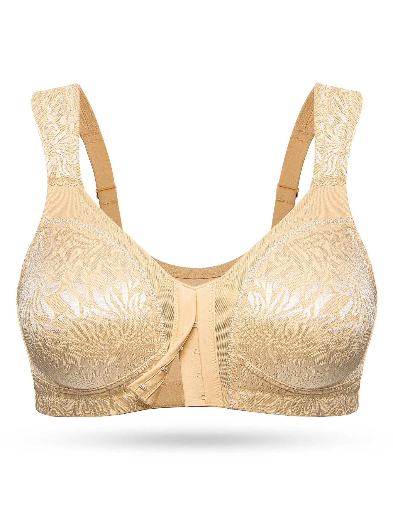 Deyllo Women Front Closure Wireless Bras Plus Size Minimizer Bras Full Coverage Non Padded Dark Beige Bras Clothes Size 38DDD