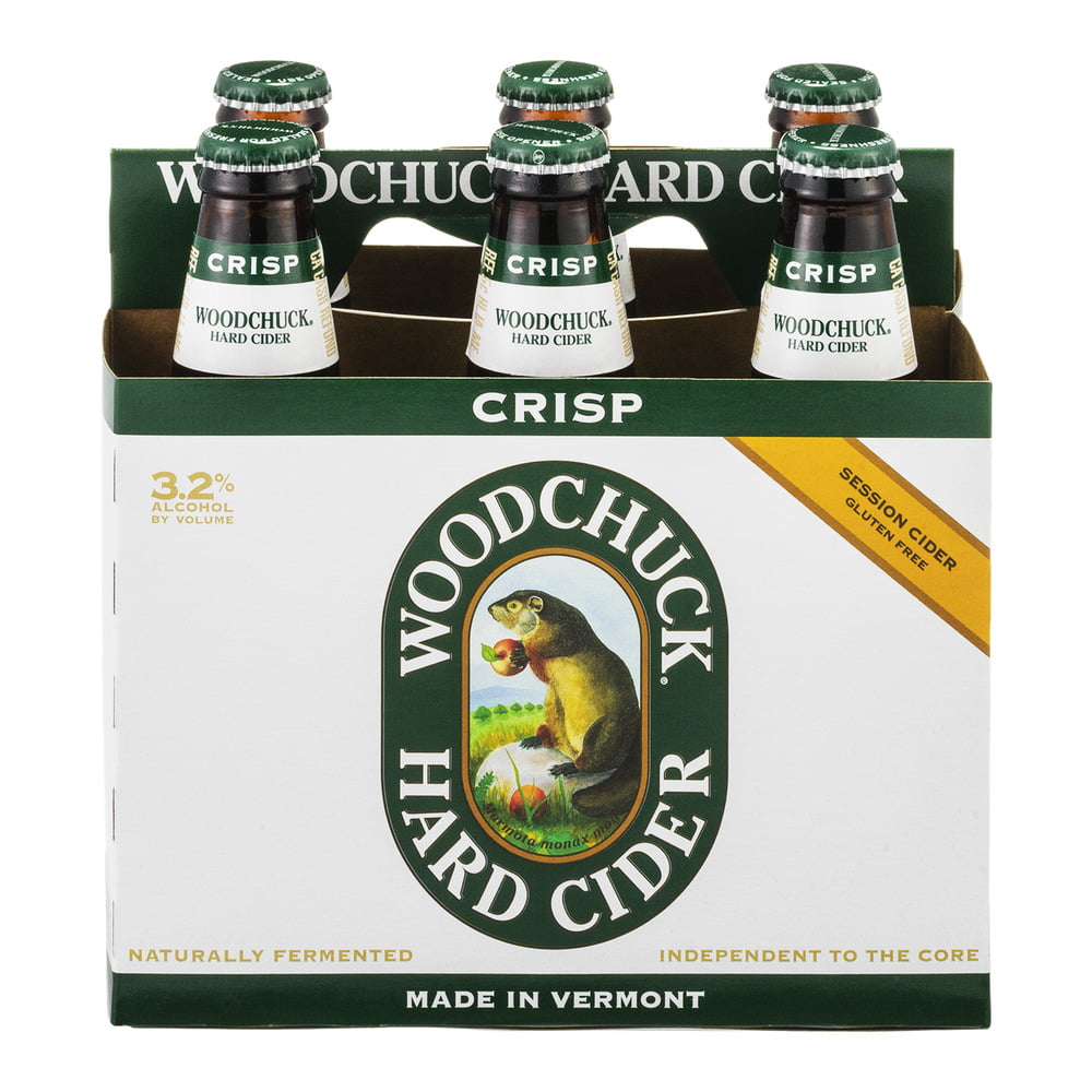 WOODCHUCK HARD CIDER STICKER with GROUNDHOG eating an APPLE Middlebury VERMONT 