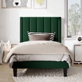 thumbnail image 3 of Amolife Twin Bed Frame, Upholstered Bed Frame with Velvet Vertical Channel Tufted Headboard, Green, 3 of 11