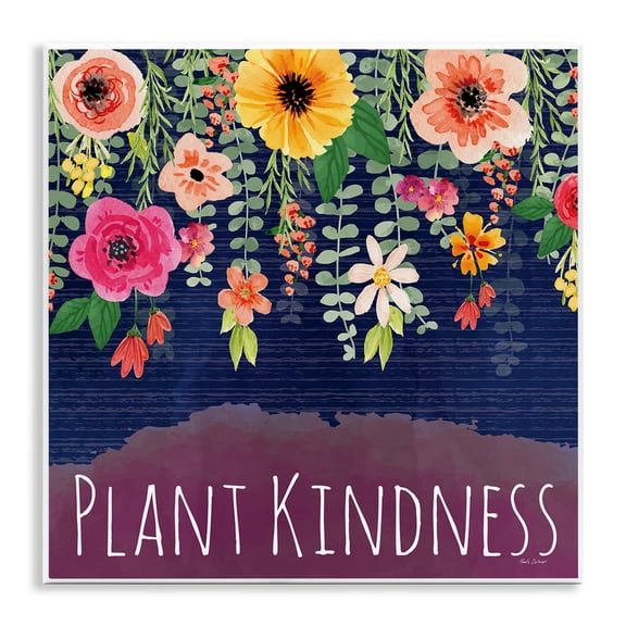 Stupell Industries Plant Kindness with Florals Quotes and Sayings Painting Unframed Art Print Wall Art, 12 x 12