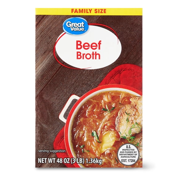 Great Value Family Size Beef Broth, 48 oz Carton, No Allergens