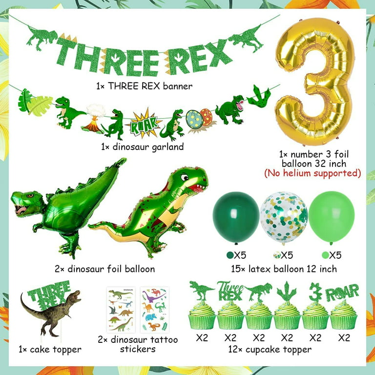 105pcs Three Rex Birthday Party Decorations Boy Dinosaur 3rd Birthday Party  D