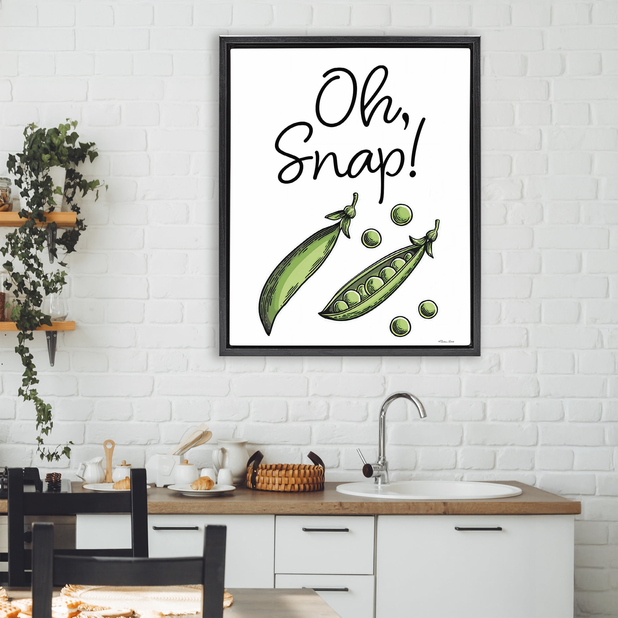 Stupell Industries Oh Snap Peas Black Framed Floater Canvas Wall Art, design by Susan Ball