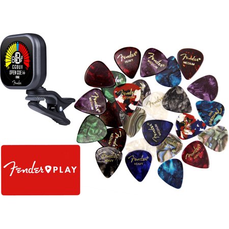 Fender Flash Lite Clip-On Tuner Bundle with Picks and Fender Play Online Lessons