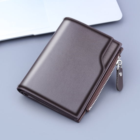 Wallet for Men Bifold with Side Zipper Coin Pocket Smooth PU Leather Wallet Slim Lightweight Business Casual Daily Use