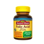 Folic Acid 400 Mcg Tablets To Reduce Child Birth Defects, By Nature Made - 250 Tablets, 2 Pack