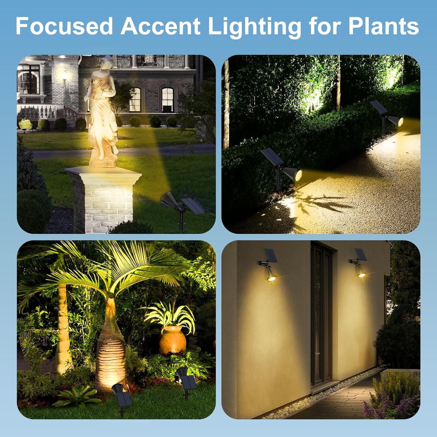 Solar Lights Outdoor, 8 Pack, 4 Modes, 180° Adjustable Waterproof Landscape Spotlights for Flag, Pathway, Yard, Garden, Driveway - Warm White