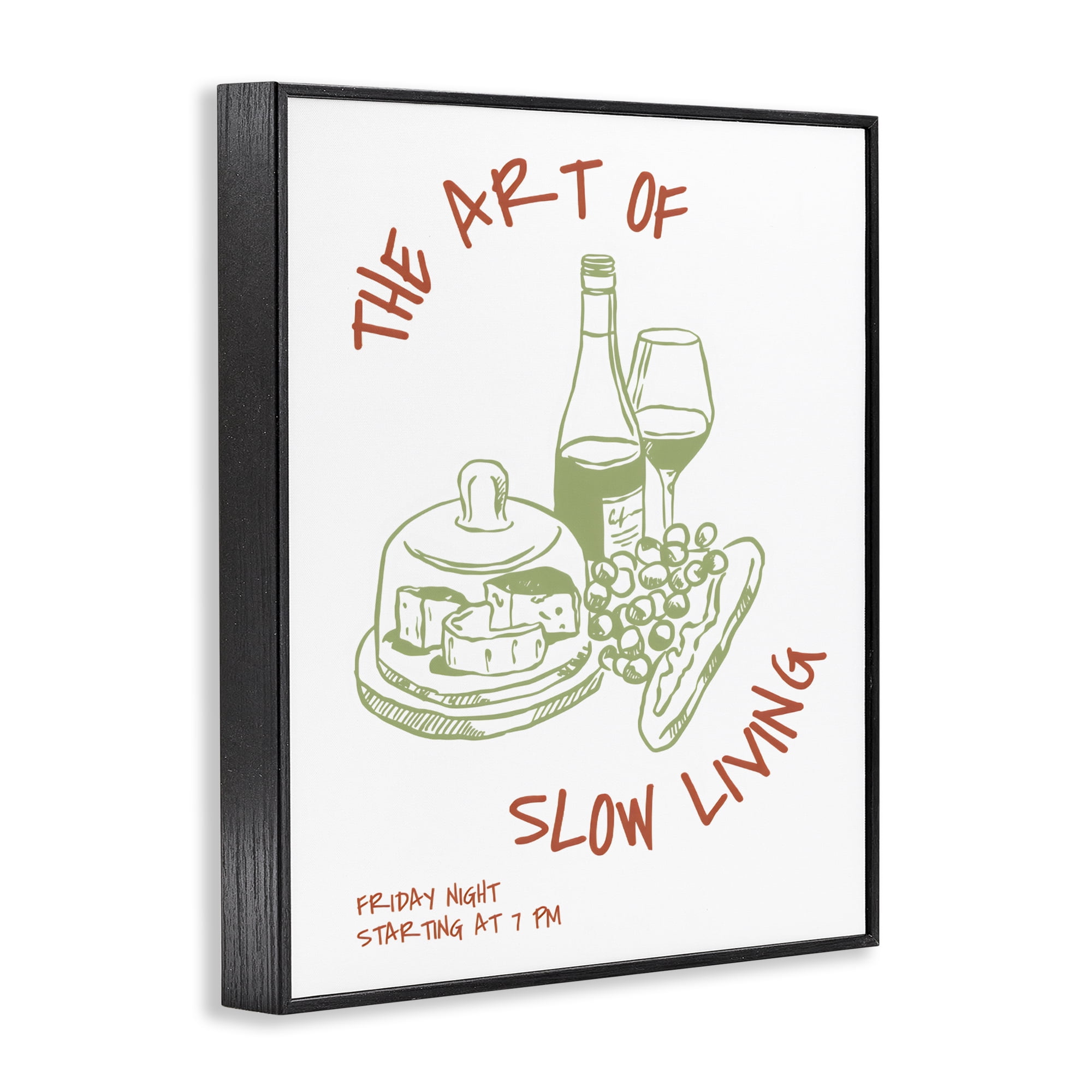 Stupell Industries Slow Living Wine & Cheese Black Framed Giclee Art, design by The Prints Vibe
