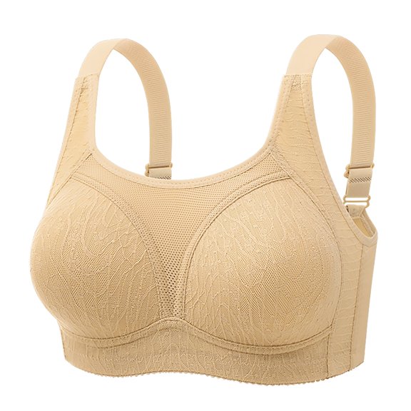 Koadzawe Women's Lace Full Coverage Wireless Sports Bras for Women High Support Padded Workout Gym Yoga Running Athletic Clothes Comfort Tops Beige L