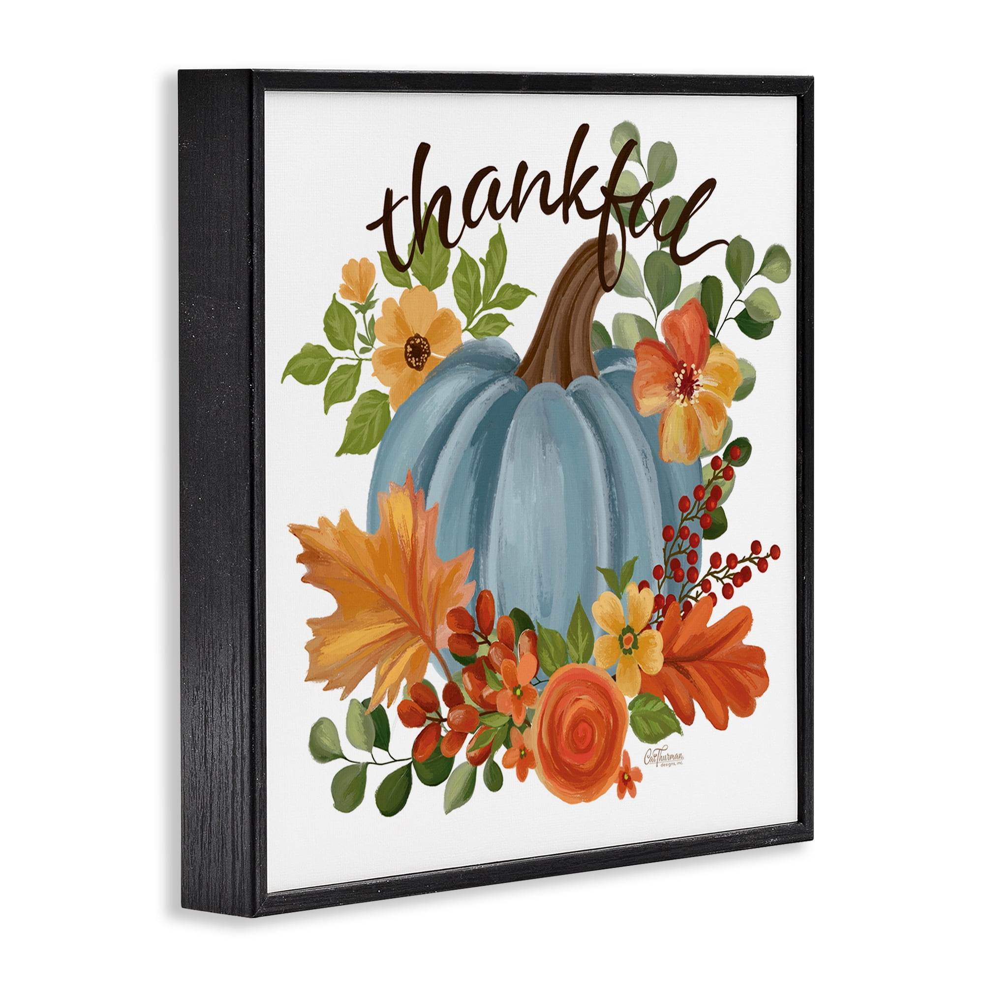 Stupell Industries Autumnal Thankful Pumpkin Holiday Painting Black Framed Art Print Wall Art, 24 x 24