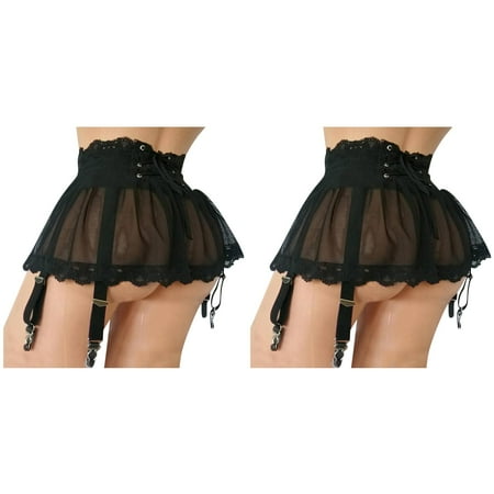 2 Pack Women Dress Lingerie Plus Size Bandage Garter Stocking Suspenders Garter Belt Lace Mesh Female Hot Skirt Underwear Lingerie for Woman plus Size Leopard Lingerie Japanese Lingerie
