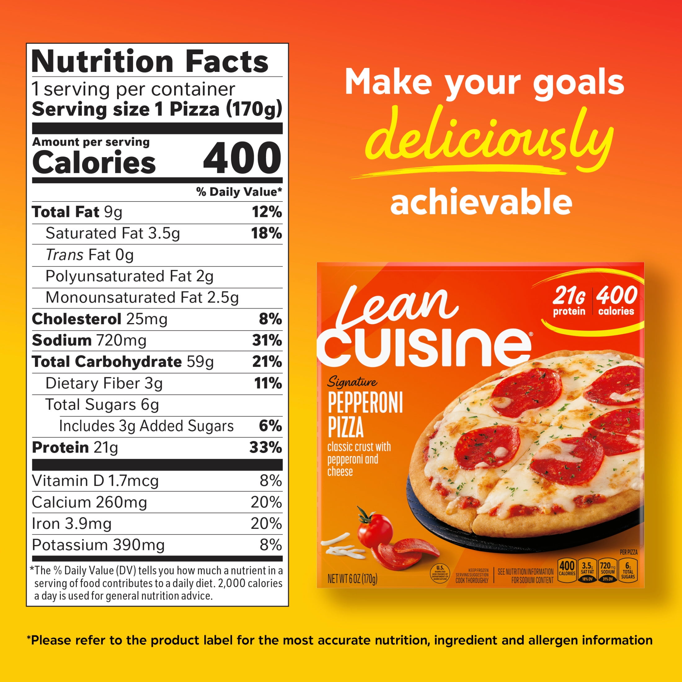 Lean Cuisine Pepperoni Personal Pizza Microwave Meals for Lunch or Dinner, 6 oz (Frozen)
