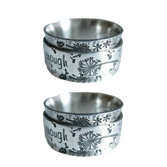 Xingzhi 2 Pcs i Am Enough Silver Spinner Meditation Dandelion Ring Vintage Loyal Couple Ring Boho Band Finger Rings Retro Engraved Jewelry Gift No.9