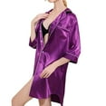 thumbnail image 3 of Defitshape Women's Silk Nightgown Satin Brides Night Shirt Soft Button Up Sleep Shirt Dress Sleepwear Short Collared 3/4 Sleeve Pj Bridesmaid Nightshirt Summer Housecoat Purple Large, 3 of 5