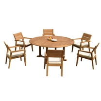 Grade-A Teak Dining Set: 6 Seater 7 Pc: 72" Round Table And 6 Vellore Stacking Arm Chairs Outdoor Patio WholesaleTeak #51VL1707
