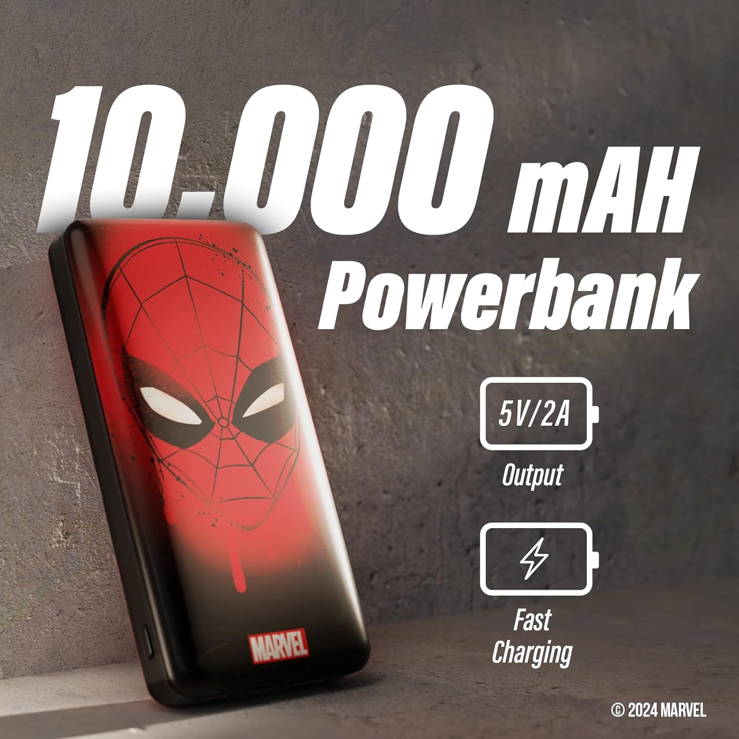 Marvel Spider-Man 10000mAh Power Bank, Portable Charger with Universal USB Output