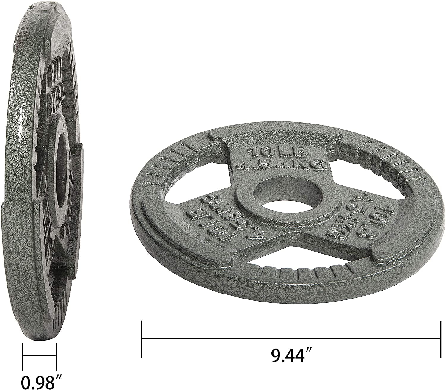 BalanceFrom Tri-Grip Cast Iron Plate Weight Plate for Strength Training, Weightlifting and Crossfit, 2-Inch, 10lbs Pair