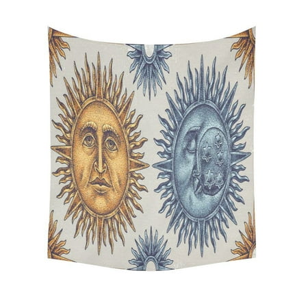 Sun Face Wall Decor GCKG Vintage Face Sun Moon Stars Tapestry Wall Hanging Gold Blue Boho Wall Decor Art for Living Room Bedroom Dorm Cotton Linen Decoration 51 x 60 Inches ()