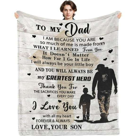 Dad Gifts from Son Blanket 80x60 Inches - Birthday for Father, Soft Fleece Throw Blanket for Dad Who Has Everything, Unique Father''s Day Present for Dads Grandpa Husband