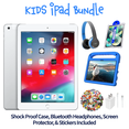 thumbnail image 1 of Restored Apple iPad 6 Kid's Bundle - 9.7" 32GB Silver (Wi-Fi) - Shock Proof Case, Bluetooth Headphones, Screen Protector, Kid's Stickers, and Charger Included (Refurbished), 1 of 5