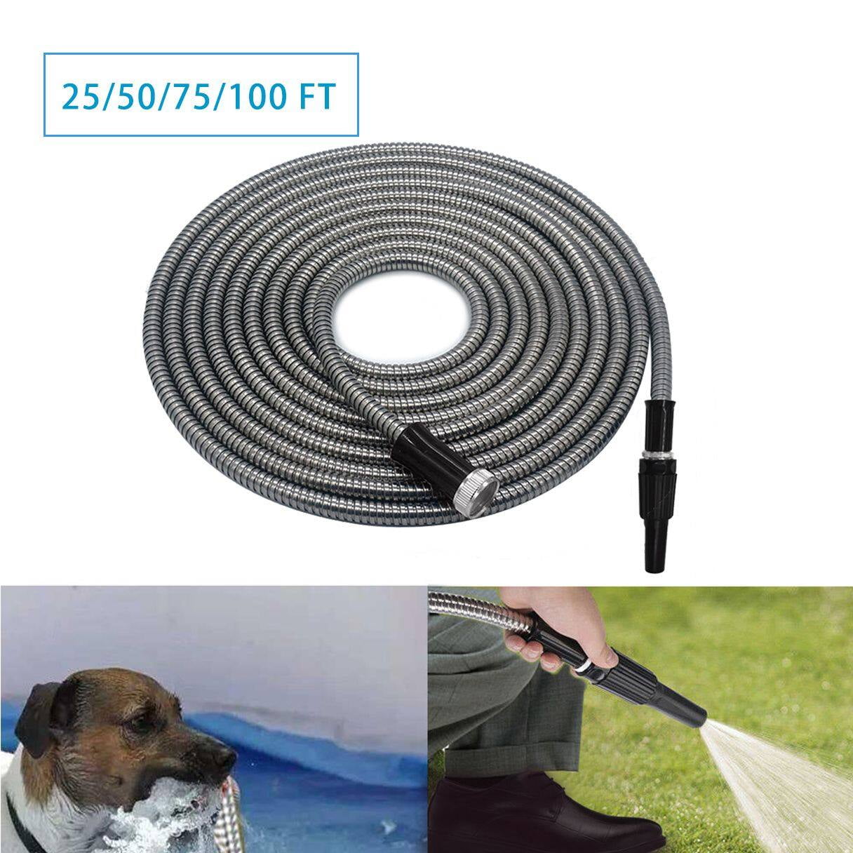 Expandable Hose Pipe, 304 Stainless Steel Garden Water Hose Hosepipe with Nozzle for Puncture Resistant for Outdoor Lawn Car Watering Plants (50FT)