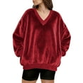 thumbnail image 6 of Womens Flannel Sweatshirts Fuzzy Fleece Oversized Pullover Long Sleeve V Neck Sherpa Fluffy Sweatshirt Soft Warm Outerwear, 6 of 6