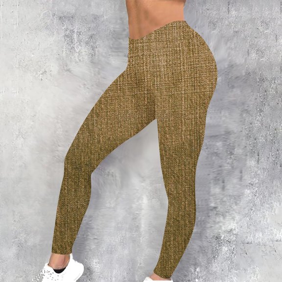 Yxbdin Denim Leggings for Women Butt Lifting High Waisted Yoga Pants Tummy Control Workout Pant Khaki L