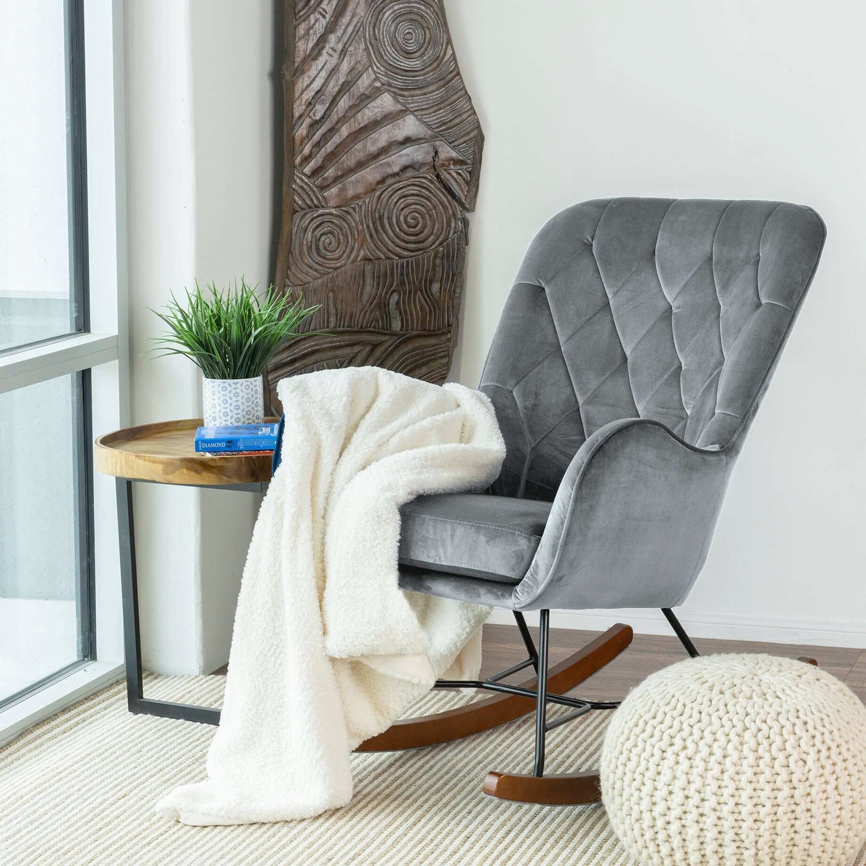 Mid-Century Metal & Velvet Rocking Chair / Ideal for Creating a Calming Nursery