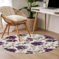 thumbnail image 5 of Purple Floral Round Living Room Rugs 4 ft, Vintage Flower Botanical Leaves Classic Washable Area Rug with Non-Slip Sturdy Edge Binding Round Carpet for Entryway Kitchen Bedroom Bathroom, 5 of 9