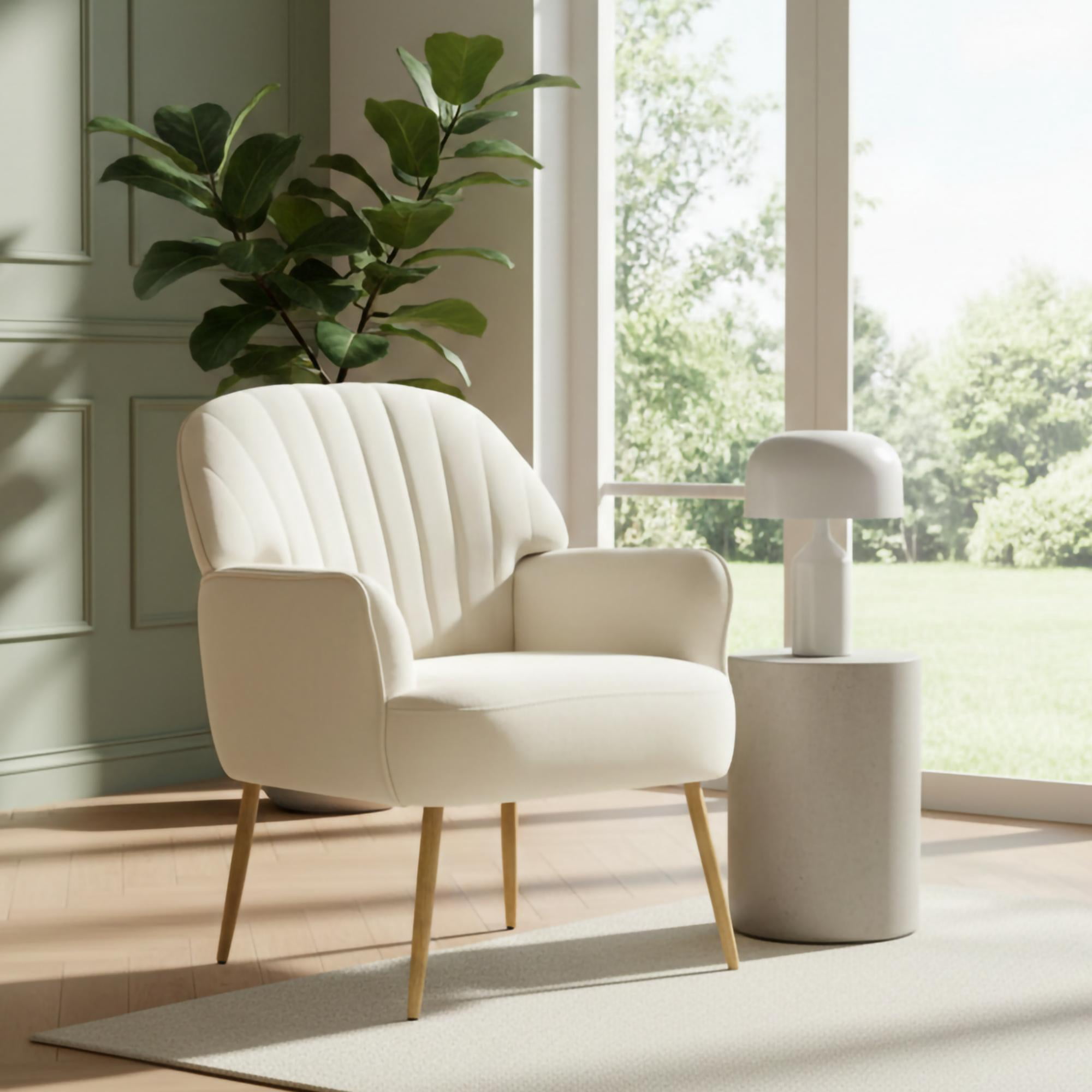 Gewnee Velvet Accent Chair,Upholstered Reading Chair with Wood Frame,Comfy Barrel Chair for Living Room,Waiting Room and Office.Beige