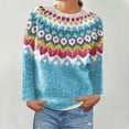 thumbnail image 3 of Aueoeo Women's Sweater Casual Colorful Retro Knitted Print Sweater Trendy Fall Winter Warm Comfy Pullover Tops Light Blue XXL, 3 of 6
