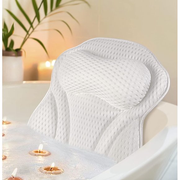 Premium Bath Pillow, Quick-Drying 4D Air Mesh Bathtub Spa Pillow, 6 Non Slip Suction Cups, Soft and Comfortable - Suitable for All Bathtub, Hot Tub, Jacuzzi, Spas
