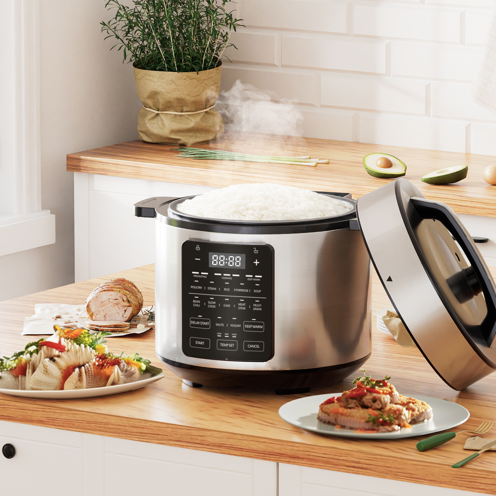 Mayoume Electric Pressure Cooker Multi Cooker 12-in-1 - Stainless Steel - 6 Qt Silver