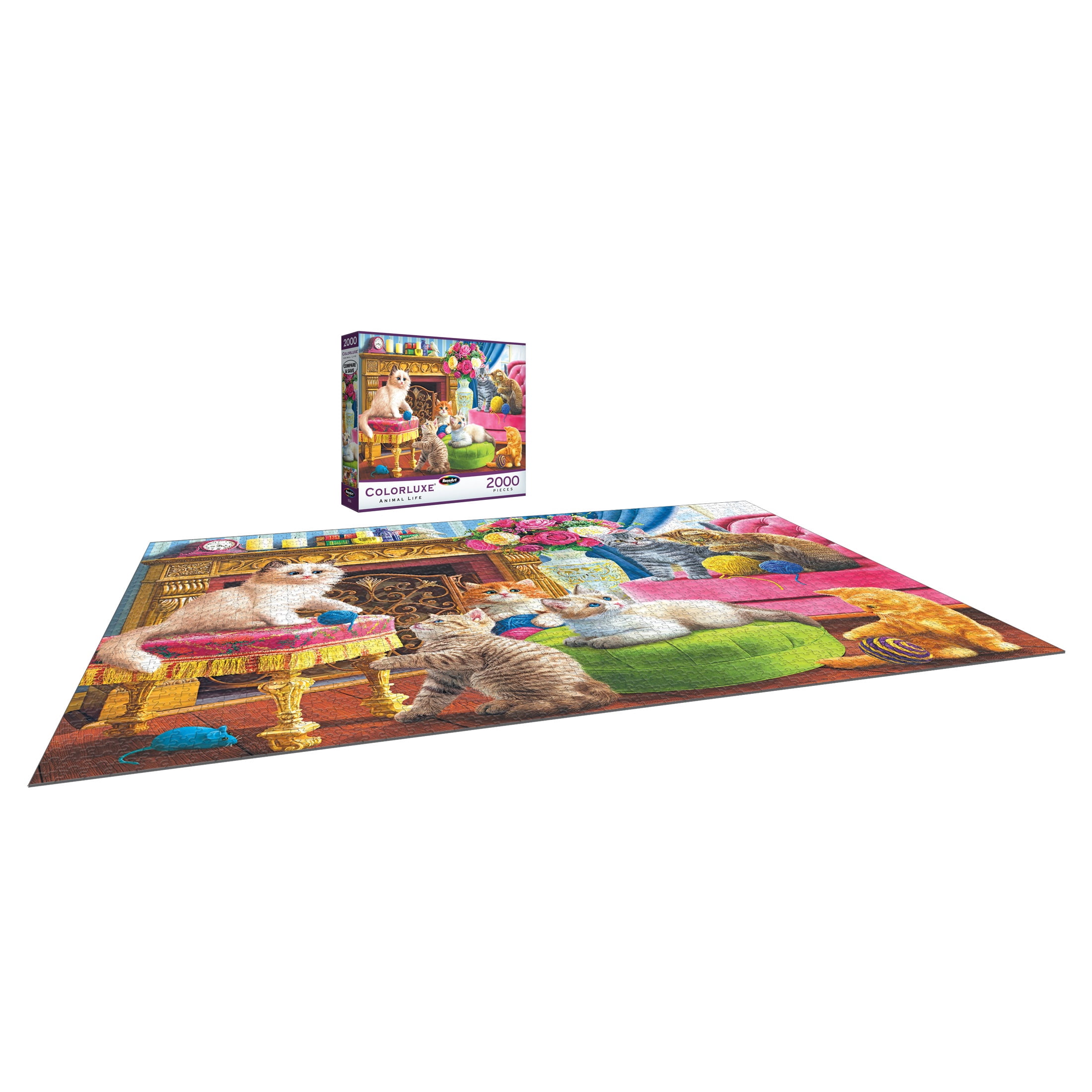 RoseArt Colorluxe 2000-Piece Kittens by the Fireplace Adult Interlocking Jigsaw Puzzle