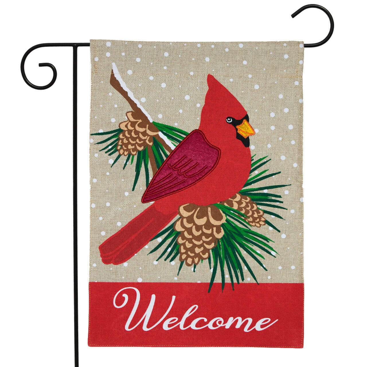 Cardinal Winter Burlap Garden Flag Pinecones 12.5" x 18