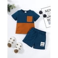 thumbnail image 3 of Kucnuzki 2T Toddler Boy Summer Outfits Shorts Sets 3T Short Sleeve Basic Color-Blocked T-Shirt Tops WalkShorts 2PCS Set Blue, 3 of 7