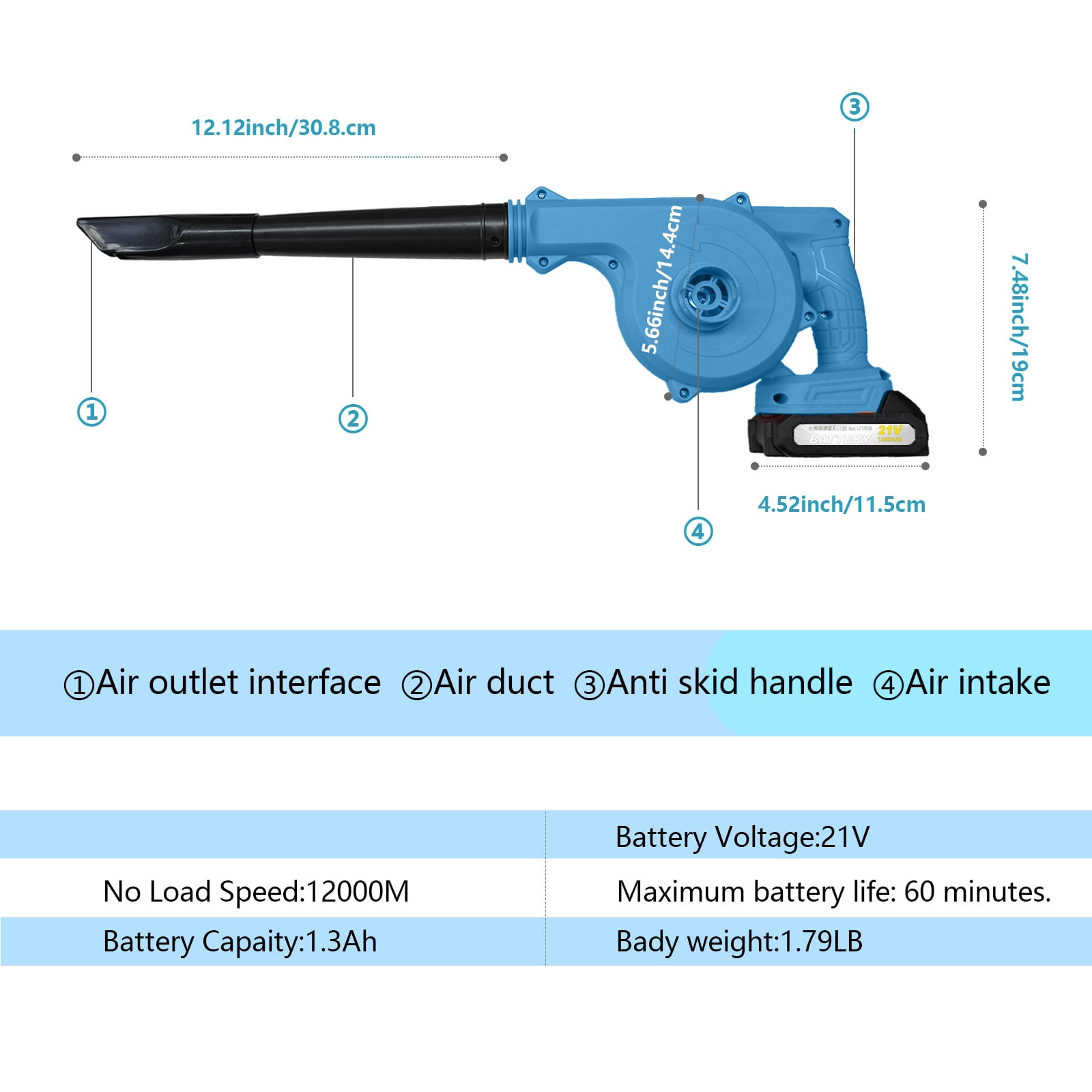 YUIECHER 2-in-1 Cordless Leaf Blower & Vacuum, 300W, 12000RPM, Dual Batteries, Lightweight