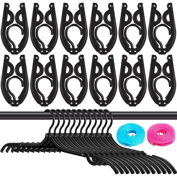 24 Pcs Portable Folding Clothes Hangers,Travel Hangers,Non-Slip Folding Hangers for Clothes,Black Foldable Hangers Clothes Drying Rack for Travel Home Outdoor