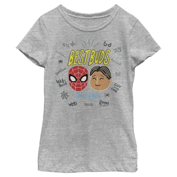 Girl's Marvel Spider-Man: Far From Home Best Buds Word Scatter Graphic Tee Athletic Heather Large