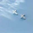 thumbnail image 5 of 14K White Gold Plated Small Cross Silver Stud Earrings, Hypoallergenic Pave CZ Tiny Cross Stud Earrings for women, 5 of 7
