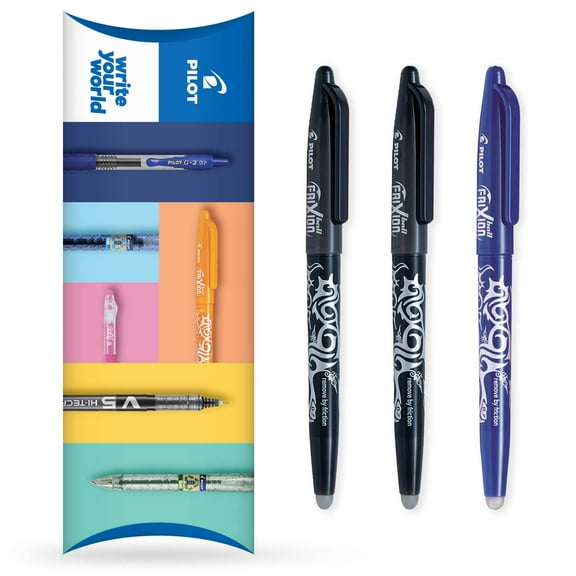 Pilot Frixion Heat/Friction Erasable Rollerball Pen FR7 - Medium 0.7mm - Wallet of 3 - 2x Black, 1x Blue