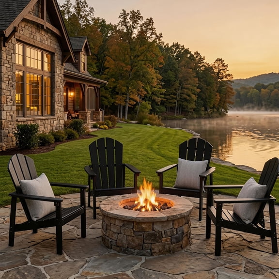 FOOWIN 4pcs Stackable Adirondack Chairs, All-Weather HDPE Plastic Outdoor Lounge Chairs, Heavy Duty Weather-Resistant Patio Furniture For Garden, Lawn, Backyard, Fire Pit