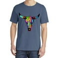 thumbnail image 2 of Wild Bobby, Colorful Rainbow Cow Bull Skull, Animal Lover, Garment-Dyed Washed Look Short Sleeve T-Shirt, Navy, X-Large, 2 of 3