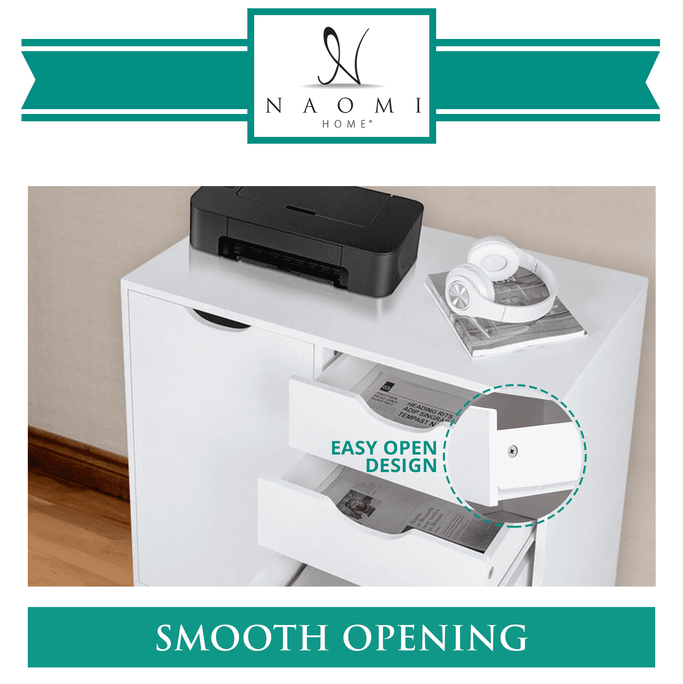 Amy 5-Drawer White Dresser – Mobile Cabinet with Drawers & Craft Storage
