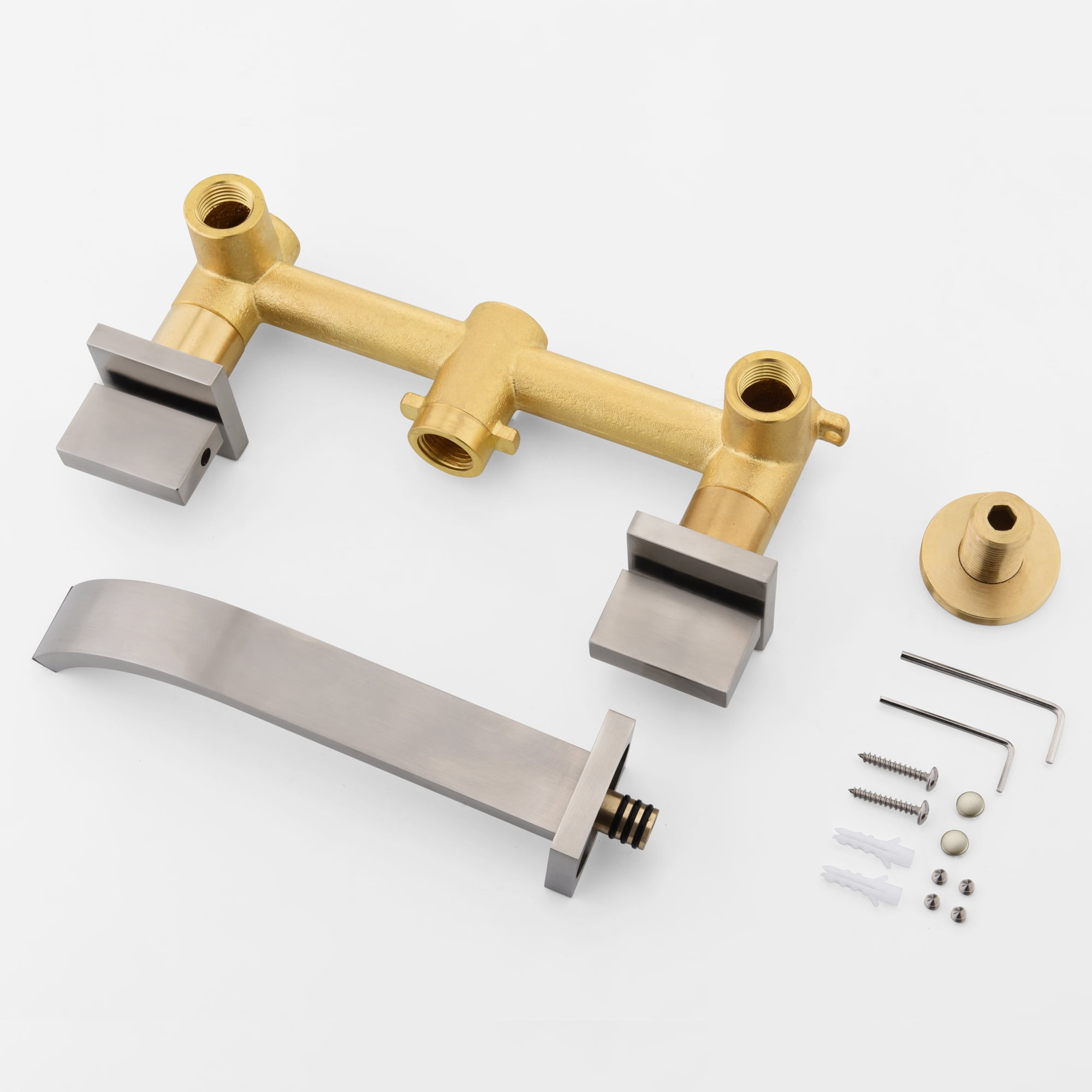 sumerain Brushed Nickel Bathroom Faucet Wall Mount Lavatory Faucet with Rough in Valve